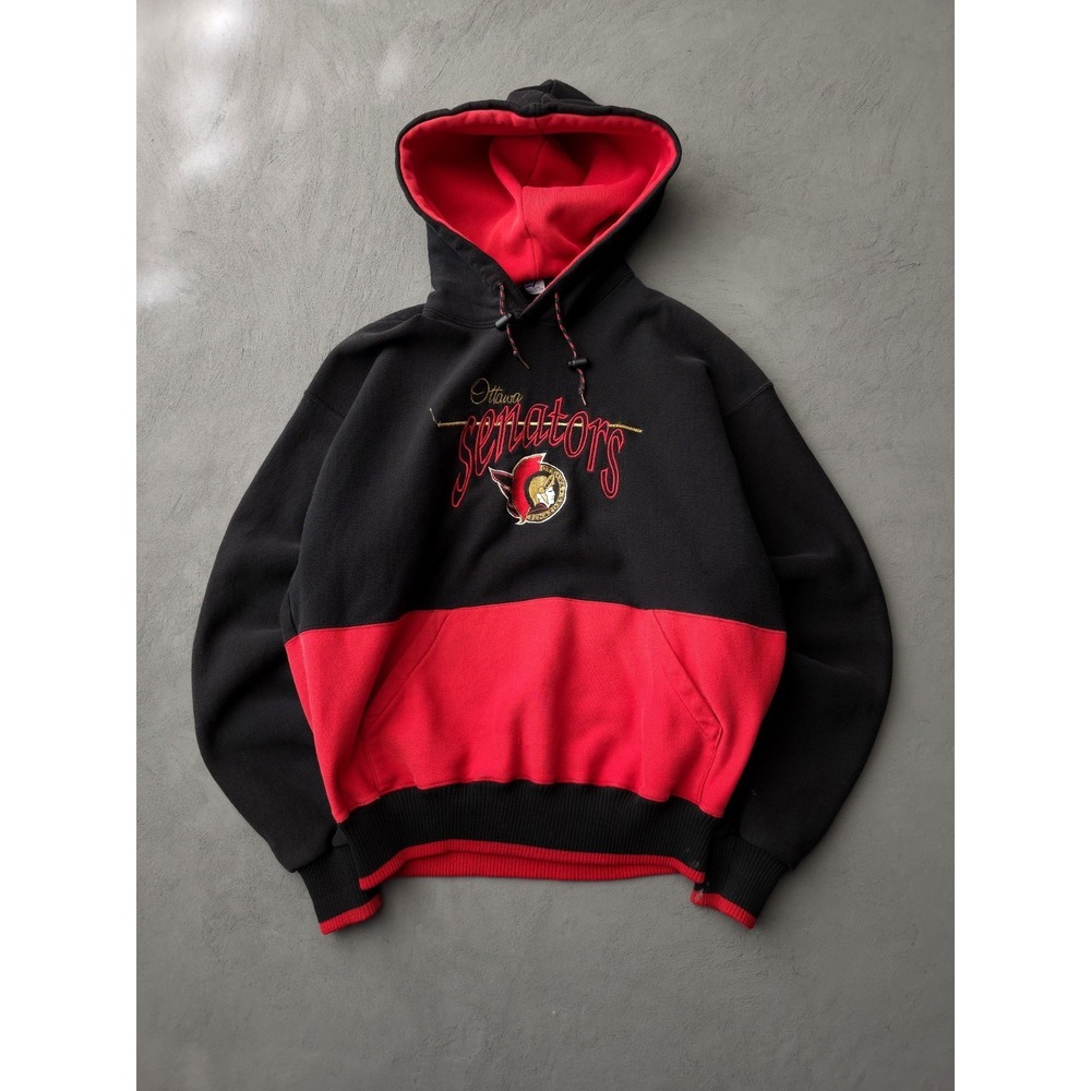 Vintage 90s Ottawa Senators NHL Black Red Hoodie Sweatshirt The Game XL Hockey